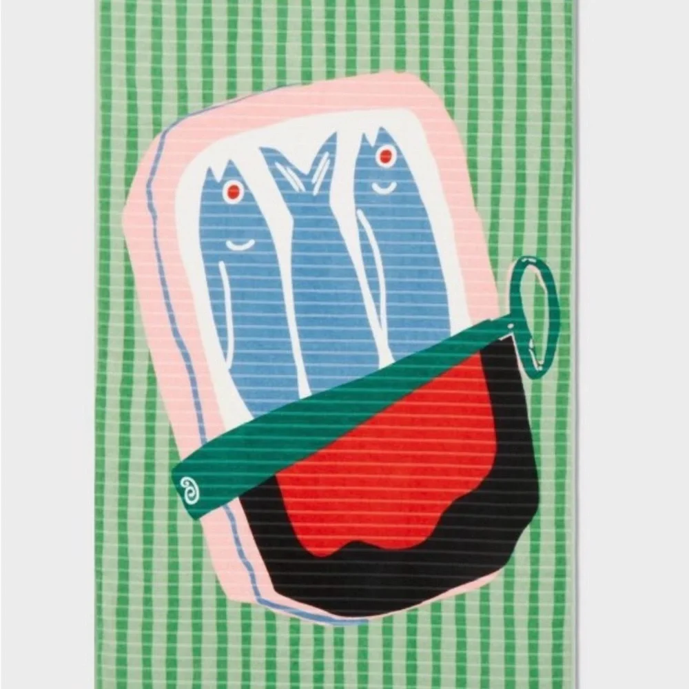 Room Essentials Green Beach Towel sardines 6’long NWT